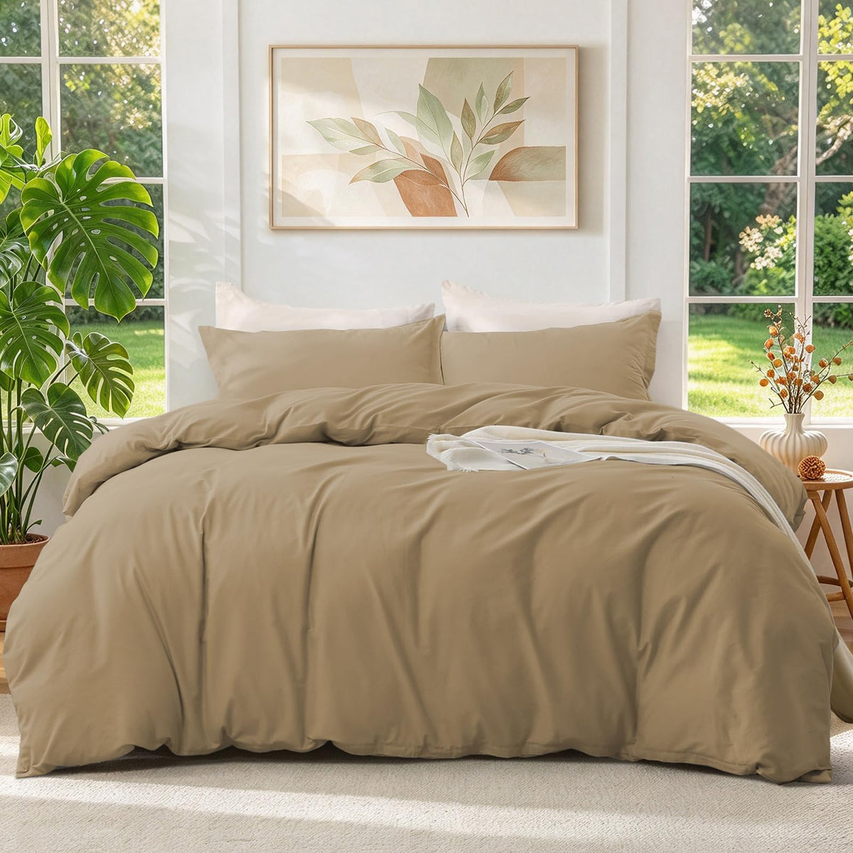 Duvet Cover Set 100% Washed Cotton Solid 3pcs