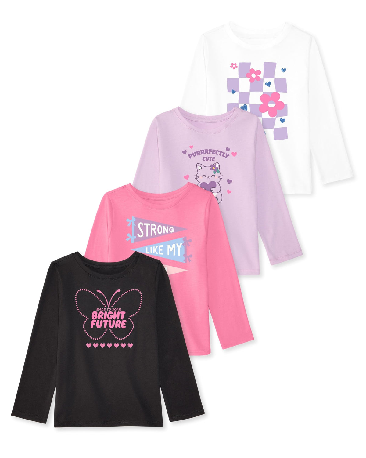 Toddler Girl Butterfly Heart Long Sleeve T-Shirt, 4 Pack