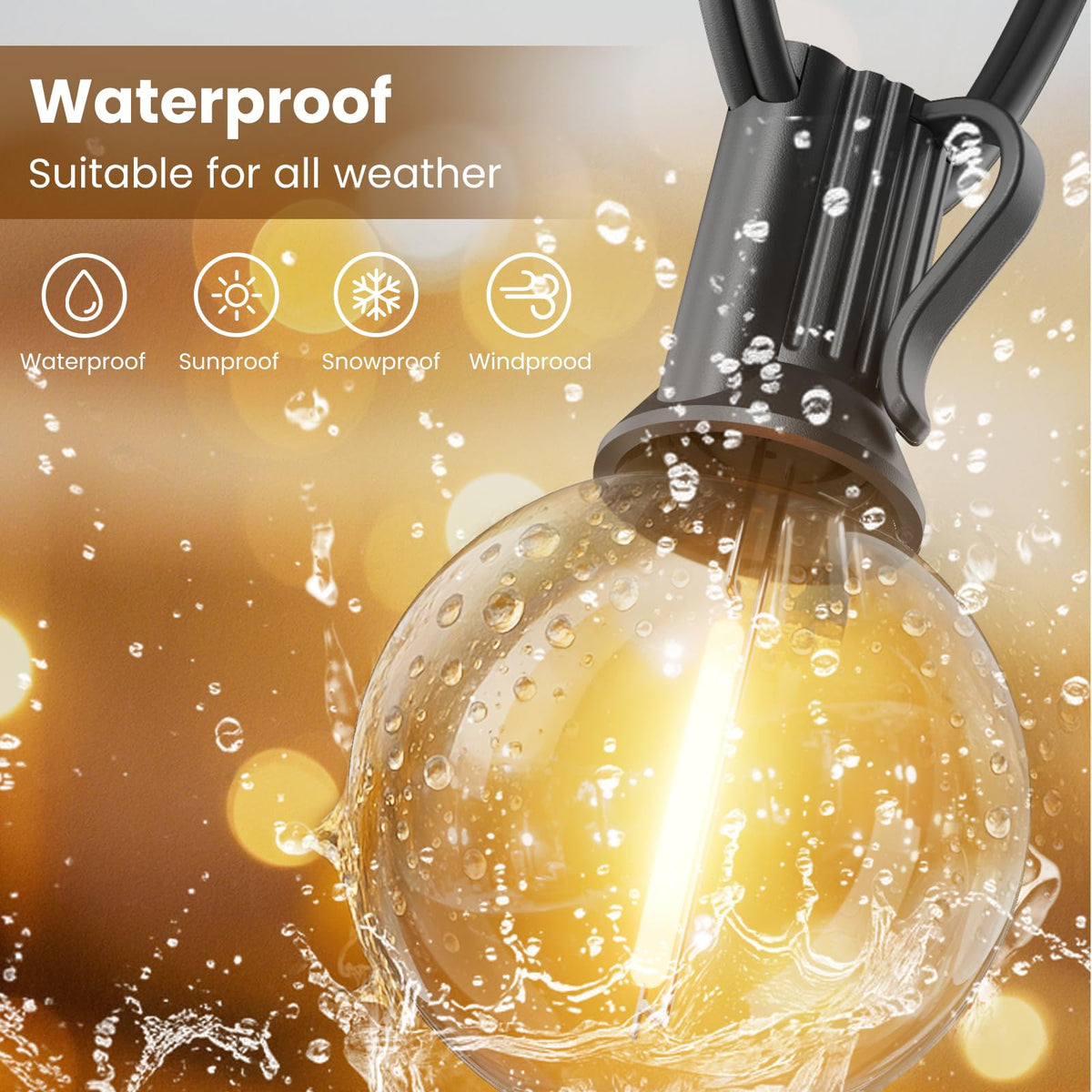 120 FT Outdoor String Lights Waterproof, Patio Light 62 LED Bulbs