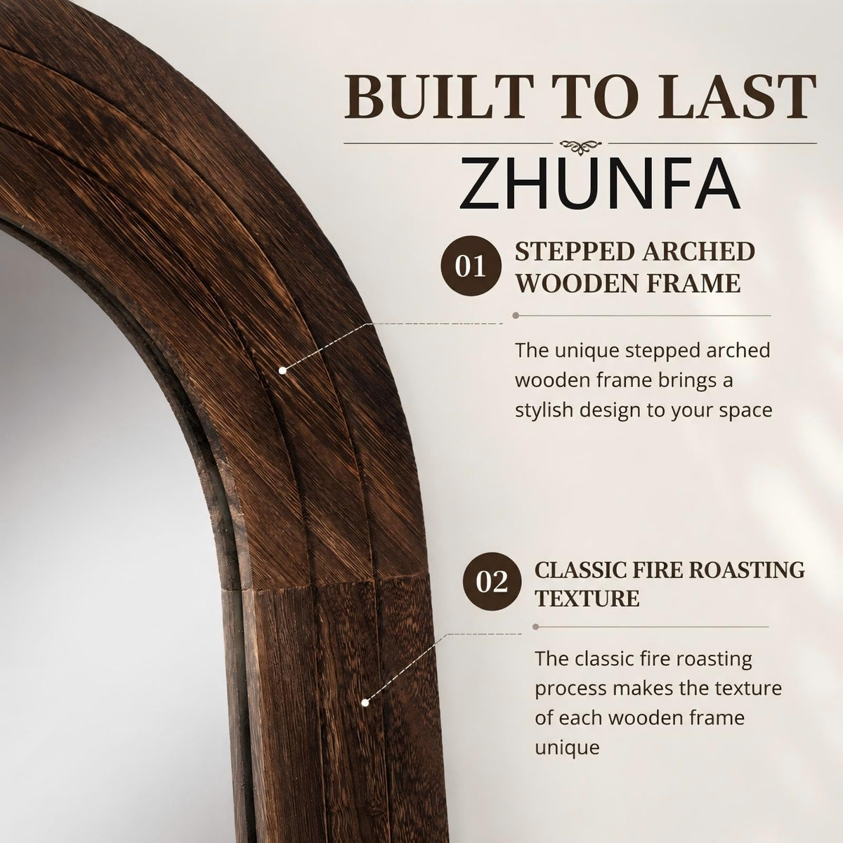 Arched Full Length Mirror with Solid Wood Frame, 65x22, Brown