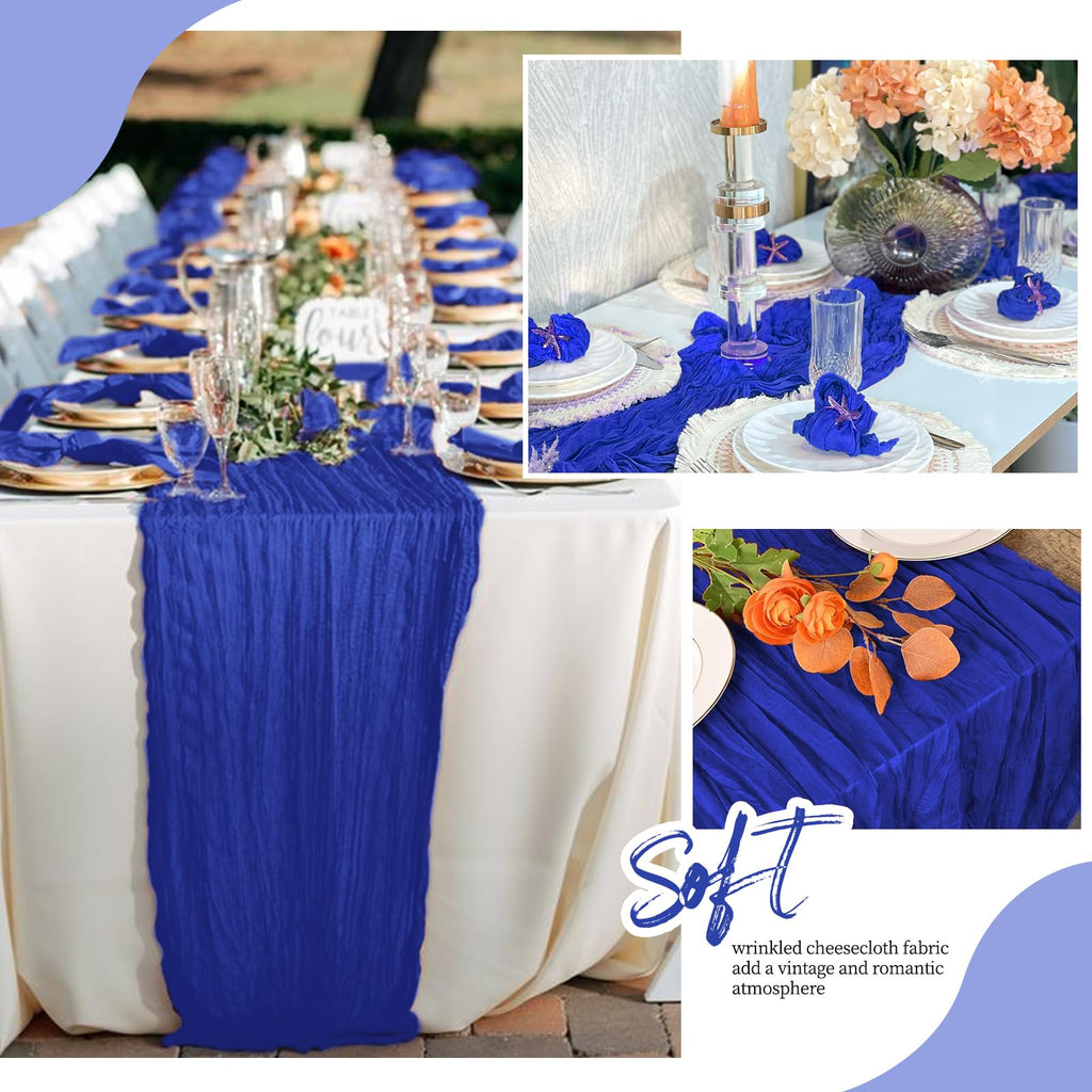 12 Pack Royal Blue Cheesecloth Table Runner 17x108 Inch Semi Sheer Boho Gauze Cheese Cloth Fabric Table Runners, for