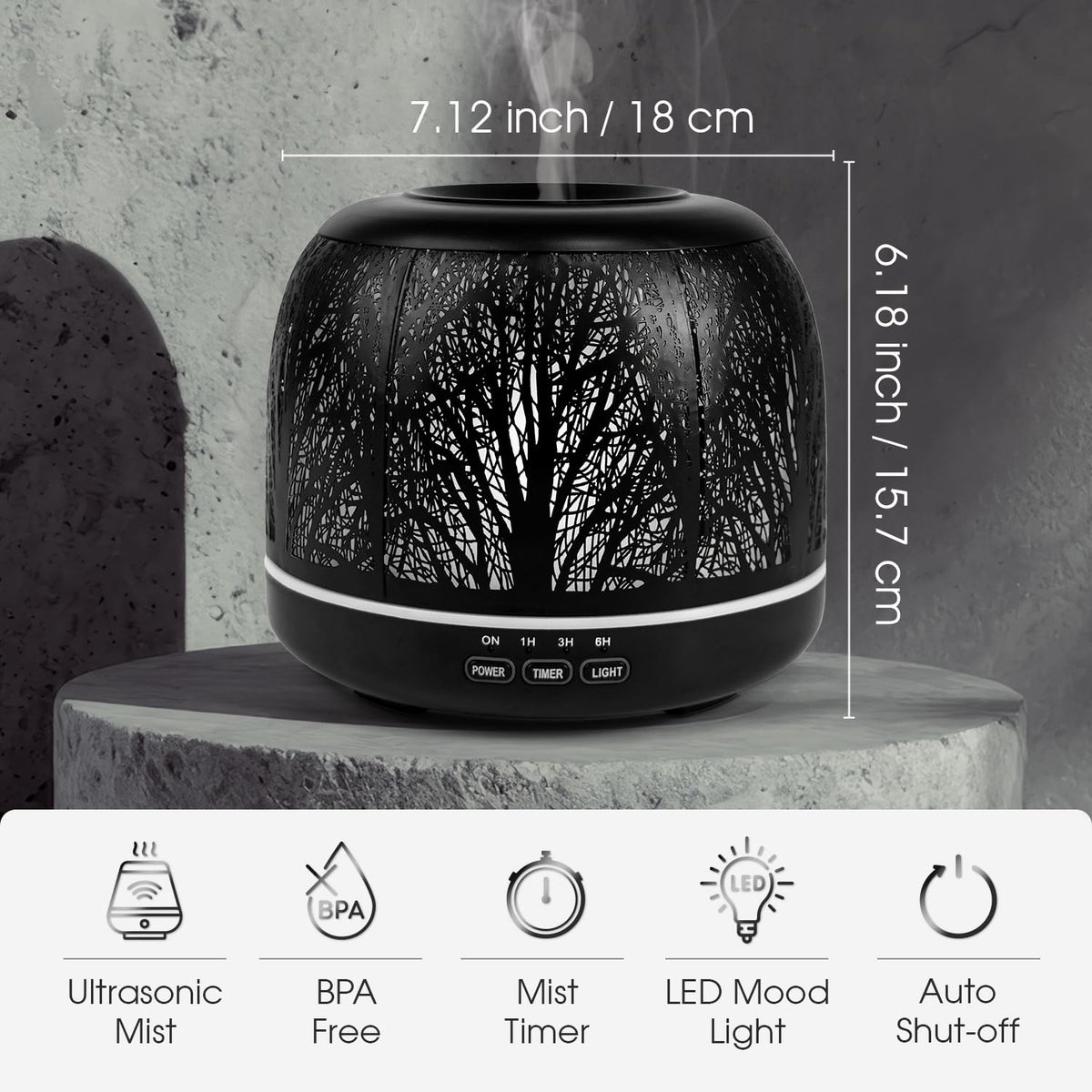 500ml Essential Oil Diffuser, Metal Ultrasonic Diffuser