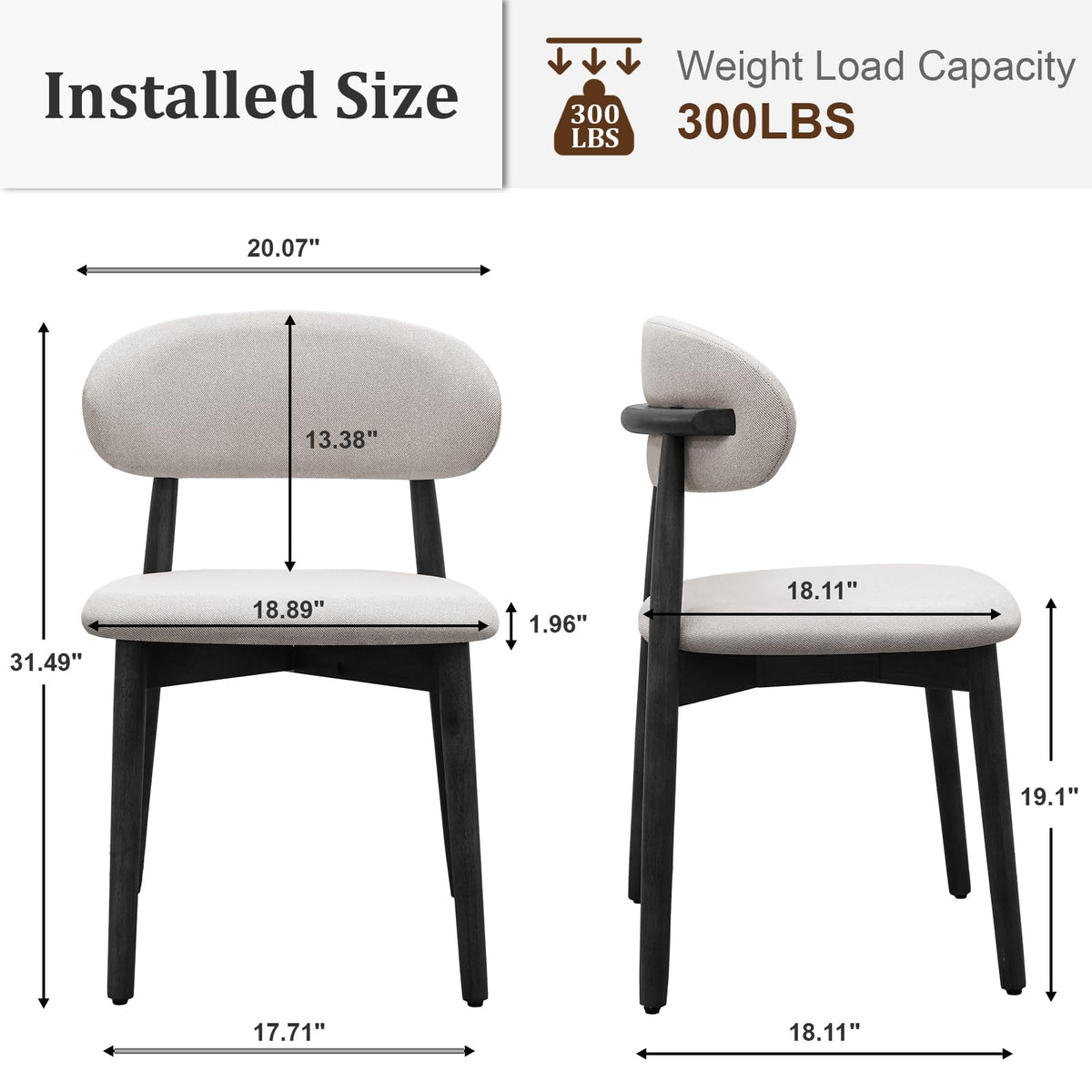 Farmhouse Set of 8, Mid Century Modern Fabric Upholstered Kitchen Chairs, Wooden Dining Room Chair with Curved Back