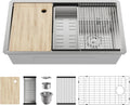 33 Inch Kitchen Sinks Undermount - 33" x 19" Stainless Steel Undermount Workstation 16 Gauge Single Bowl Deep Under