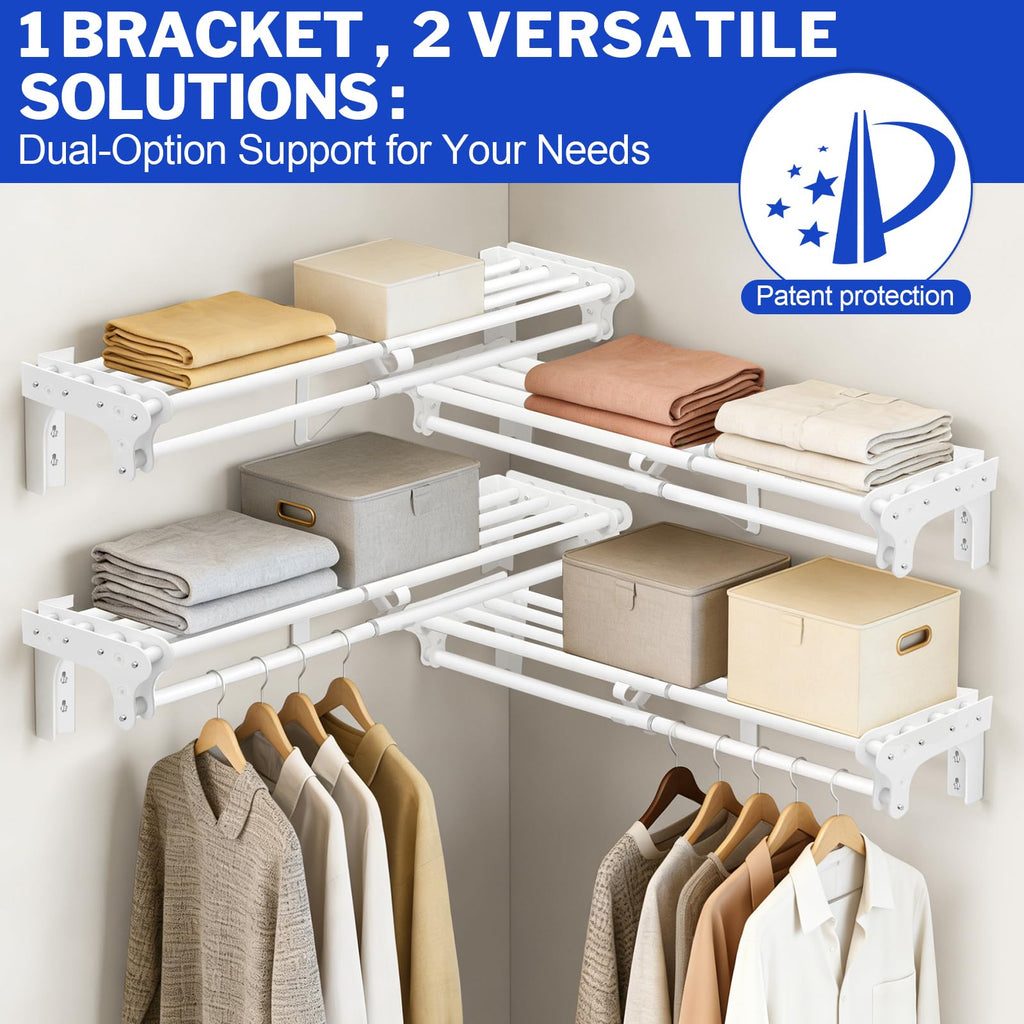 Closet Shelf with Hanging Rod, 52-95'' Expandable Closet Rod with Shelf