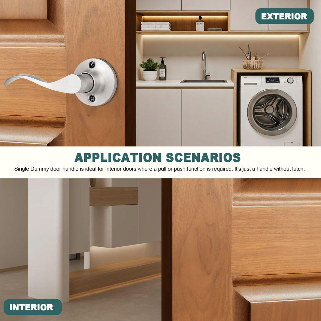 6 Pack Half Dummy Lever Door Handles Brushed Nickel Wave Left-Handed Door Lever Non-Turning Lock Interior Closet