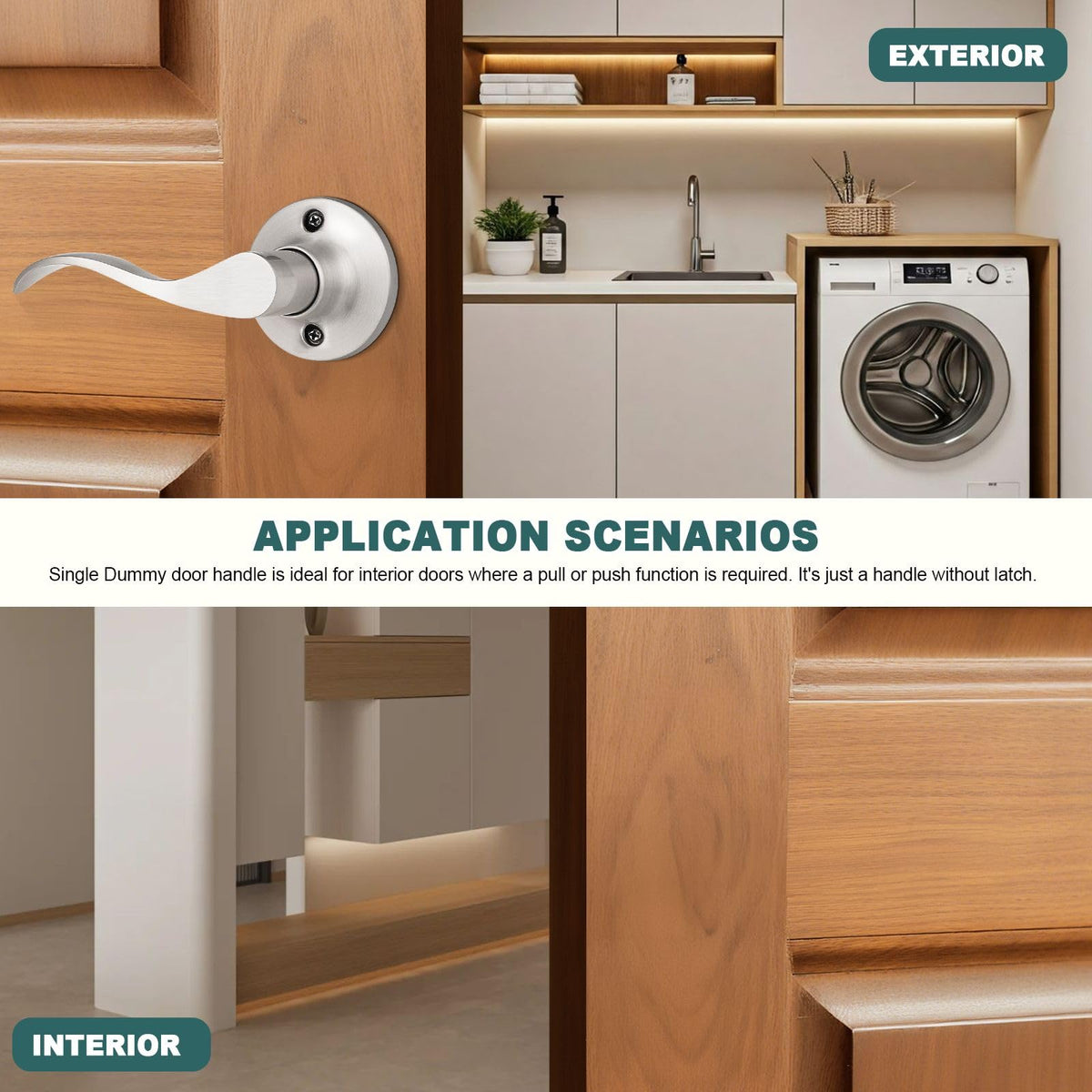 6 Pack Half Dummy Lever Door Handles Brushed Nickel Wave Left-Handed Door Lever Non-Turning Lock Interior Closet