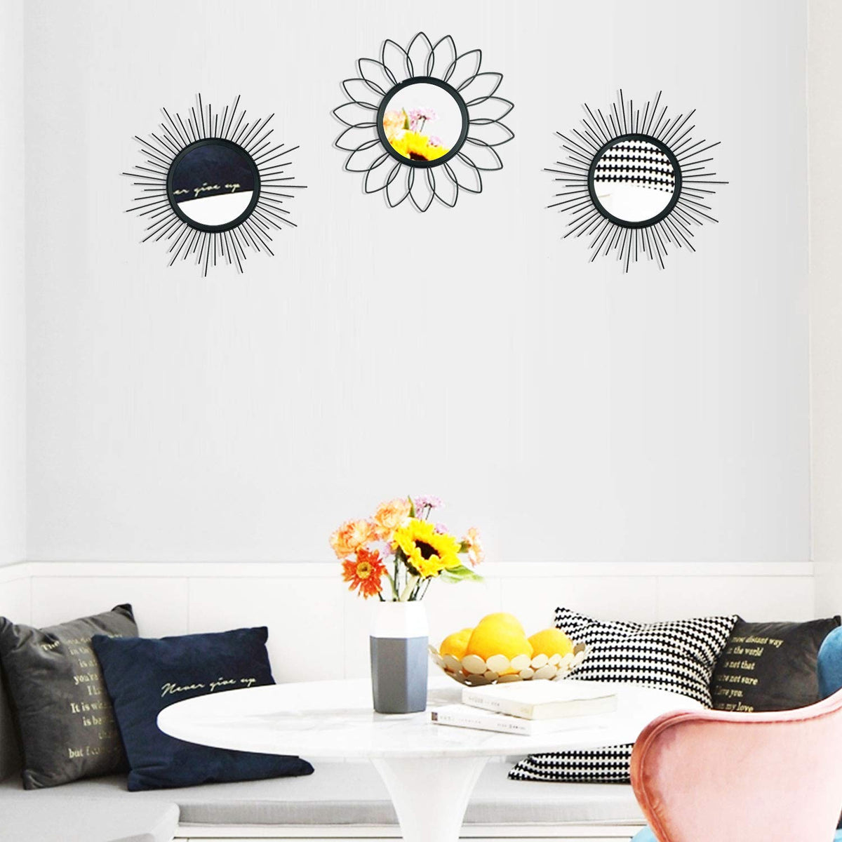 3 Pack Metal Mirror for Wall Cute Sunburst Wall Mirror Home Decor Accent