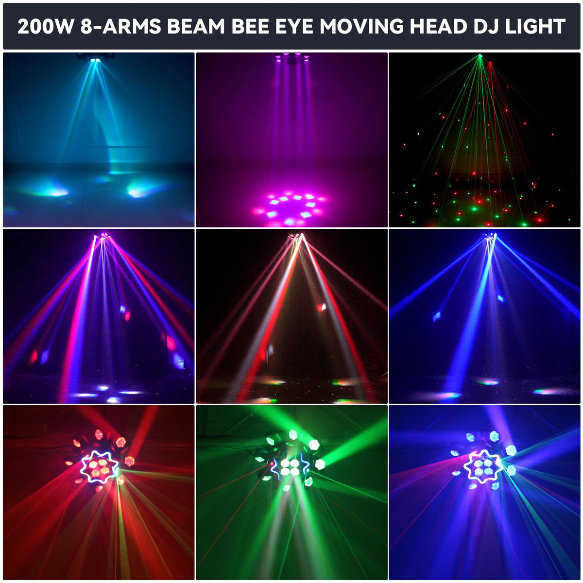 8-Arm Bee Eye Moving Head DJ Light for Stage Party
