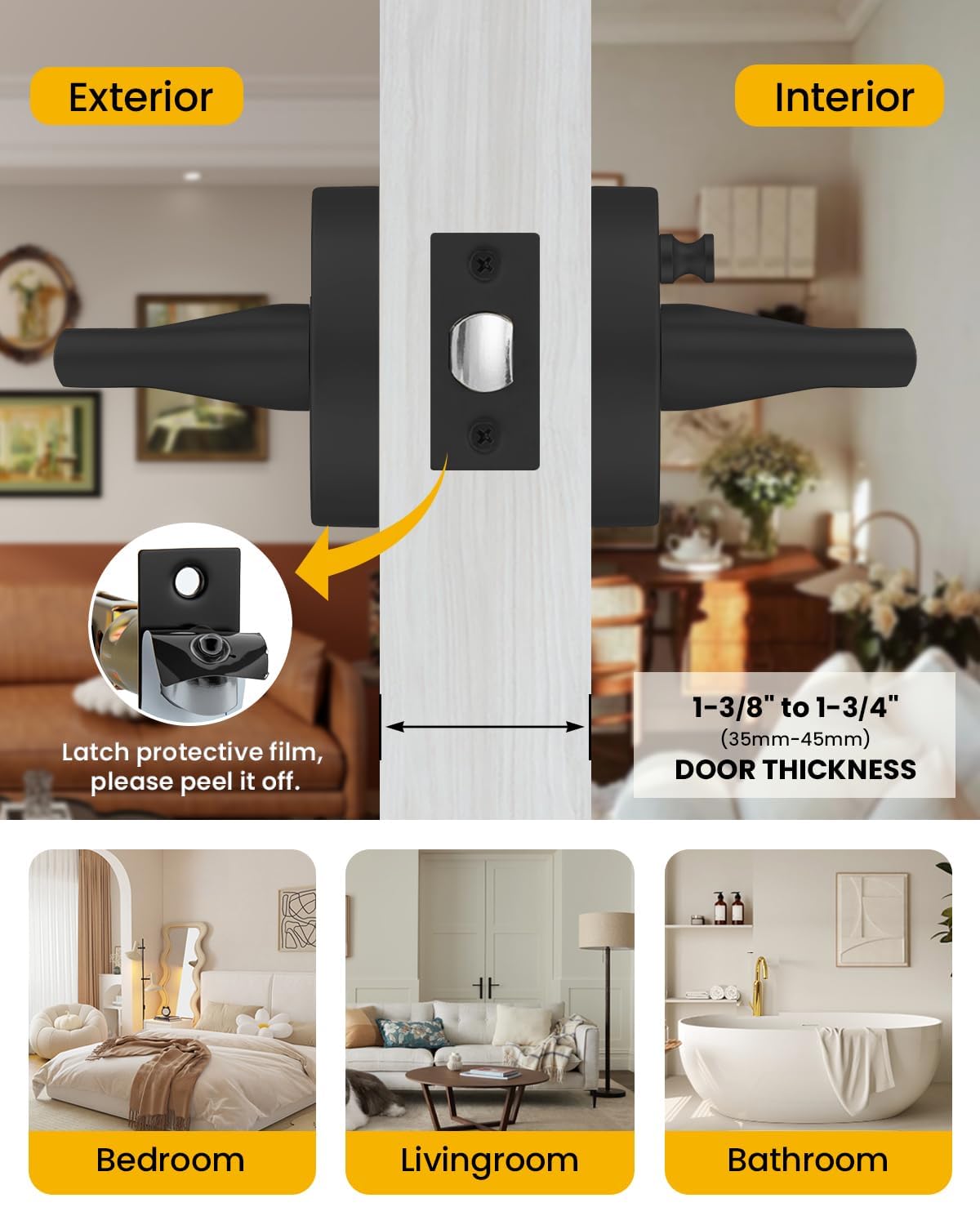 Matte Black Door Handles Interior Privacy Door Handle 1 Pack