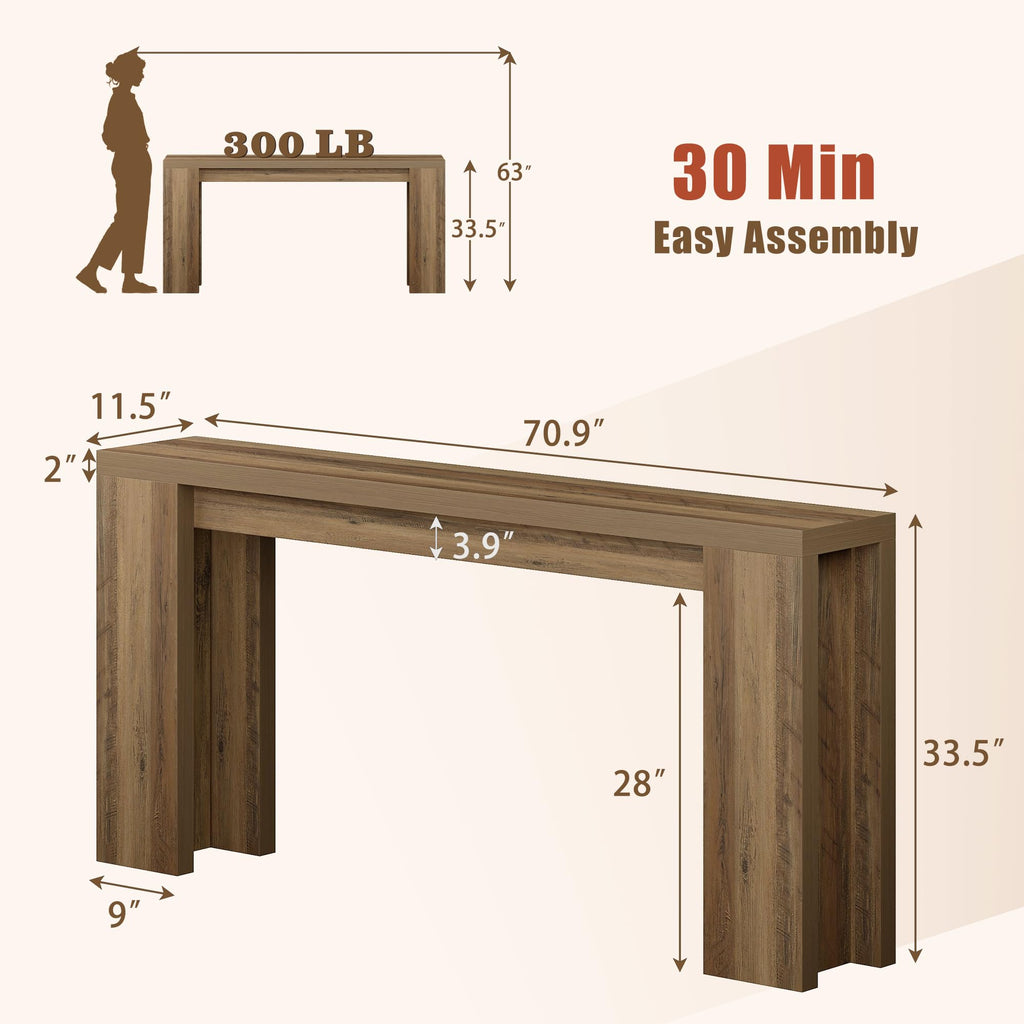 70.9" Long Console Table, Farmhouse Entryway Table, Fulton Pine