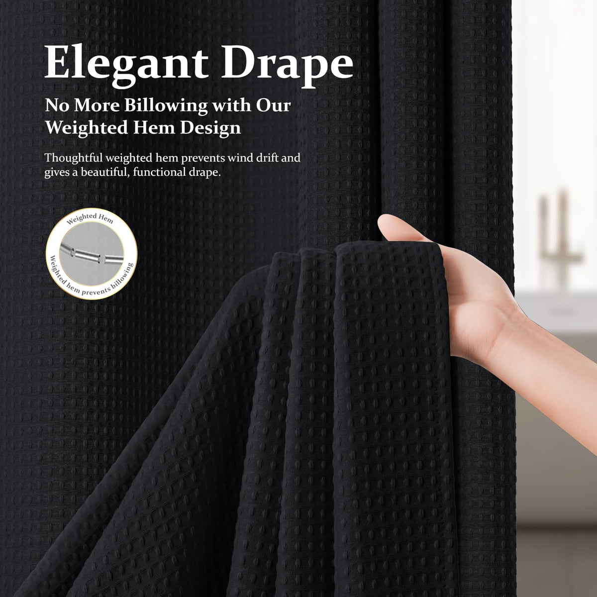 Extra Long Waffle Shower Curtain 256 GSM Fabric 72x96 Black