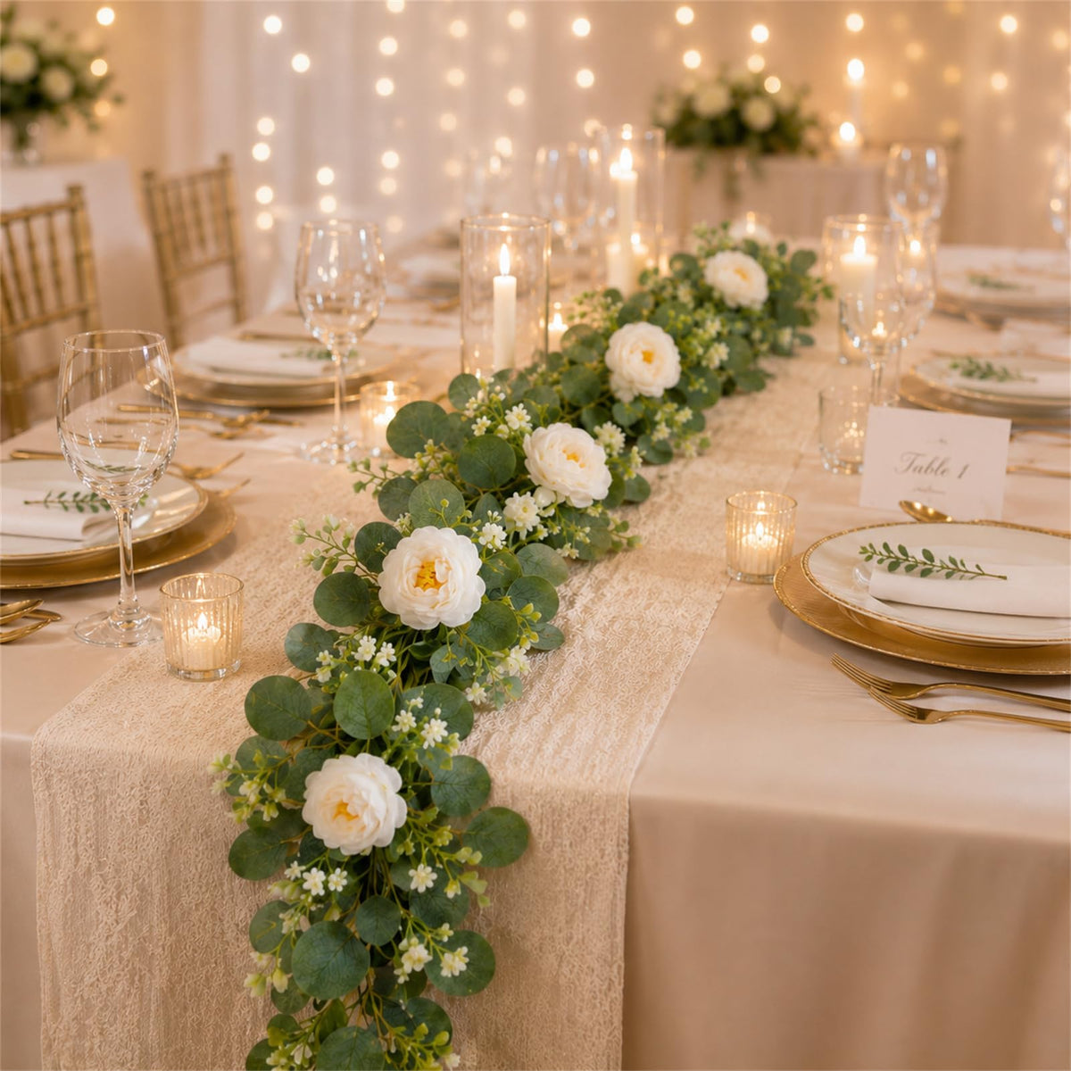 2 Pack Total 12FT Artificial Eucalyptus Garland with White Rose