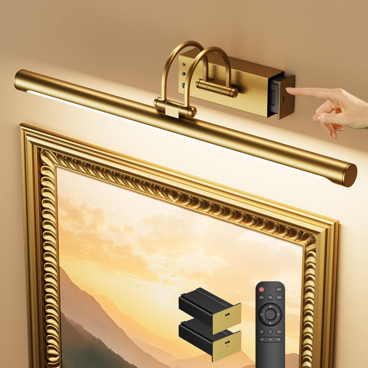 23.6′′ Wireless Rechargeable Picture Light with Remote, Large Battery Operated Wall Light for Paintings & Art
