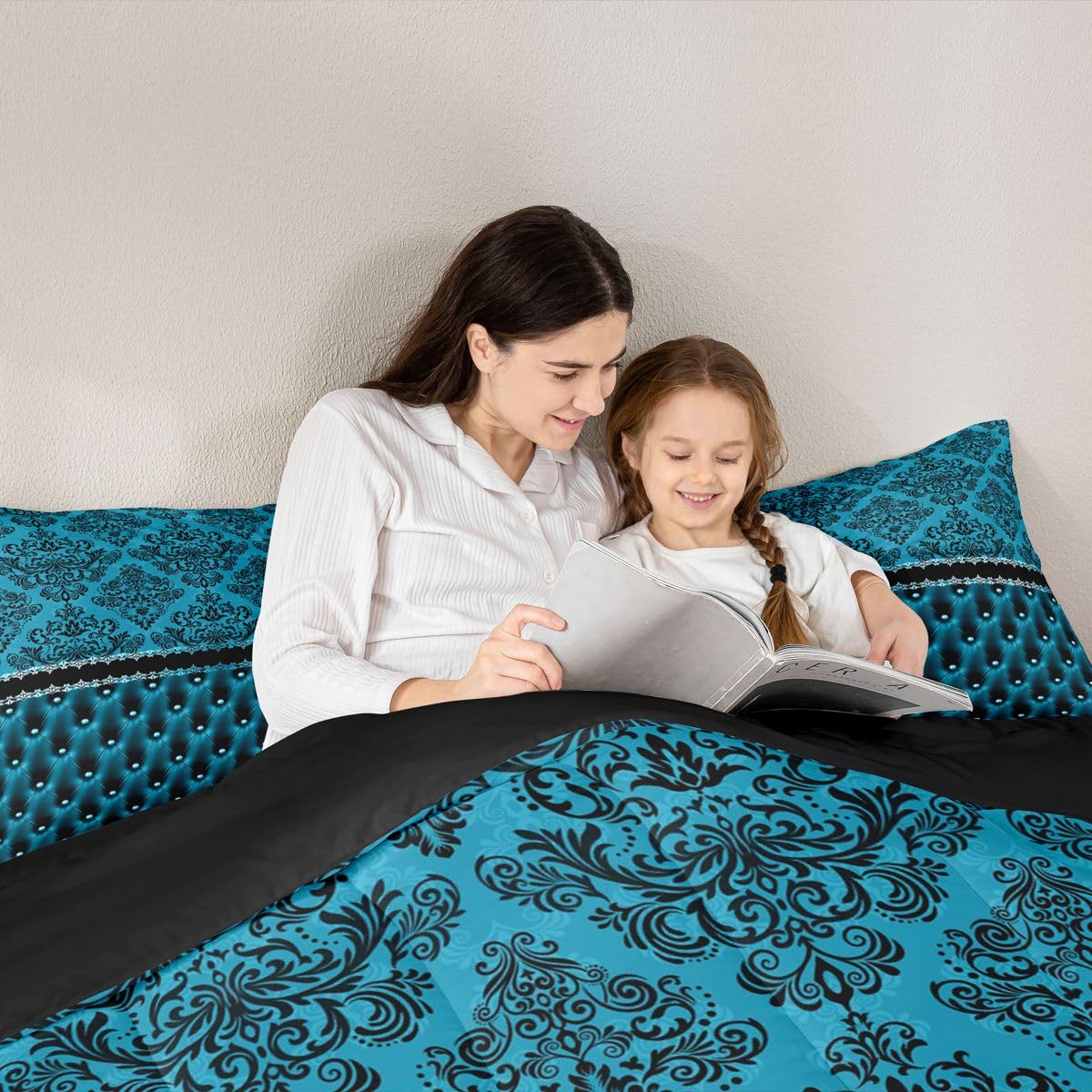Blue and Black Damask Bedding Set Adults Comforter Set