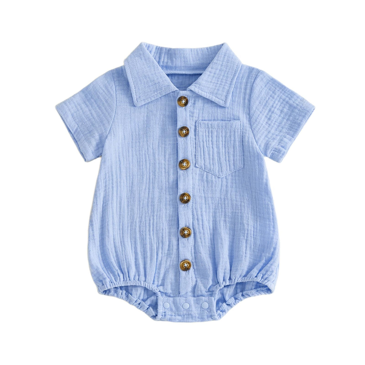 Infant Baby Boy Summer Clothes Muslin Button Up Shirt Bodysuit Short Sleeve Collared Bubble Romper One Piece Outfit
