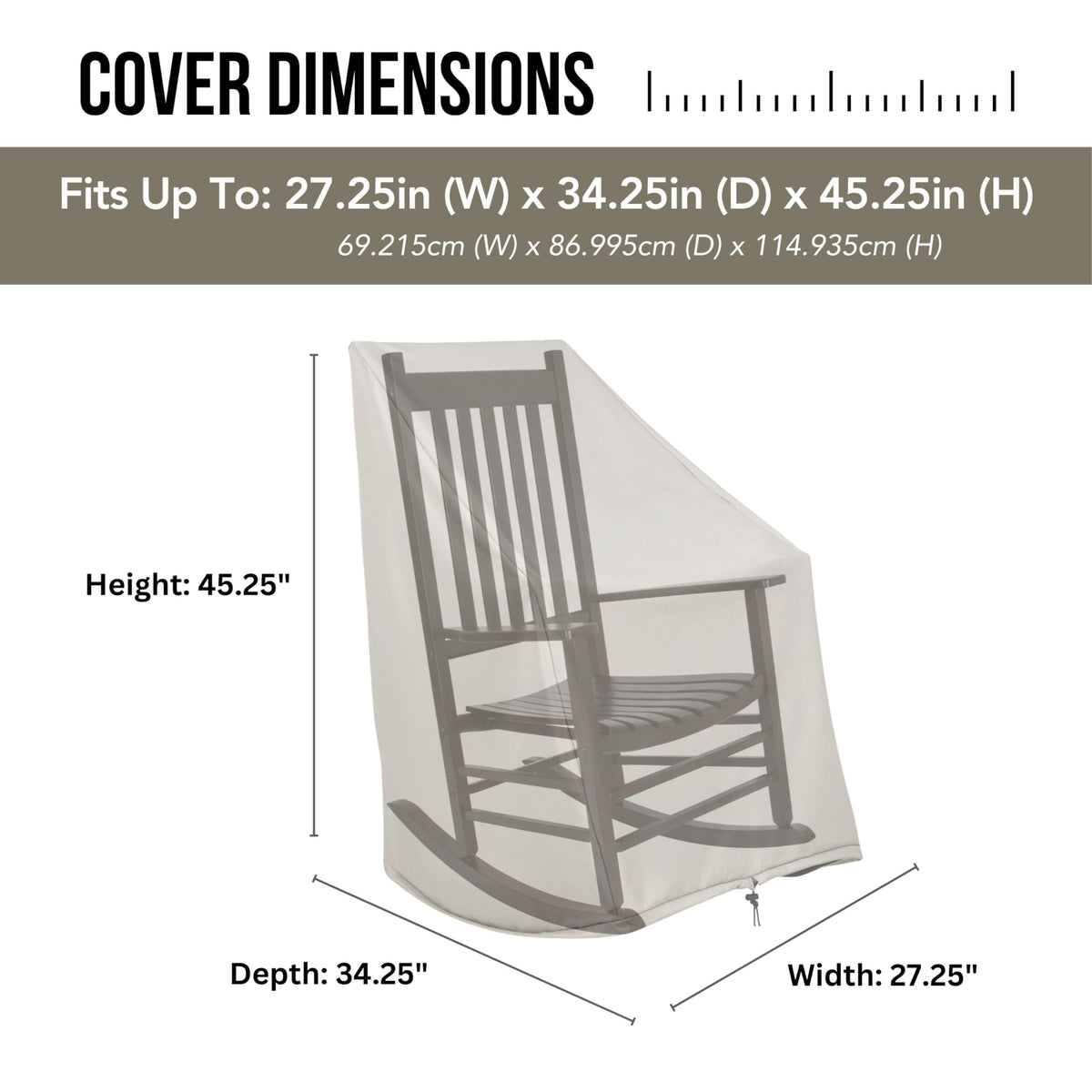 4361 Weatherproof Outdoor Rocking Chair Cover, 100% Woven Polyester, Elastic Cord with Toggle, Gray