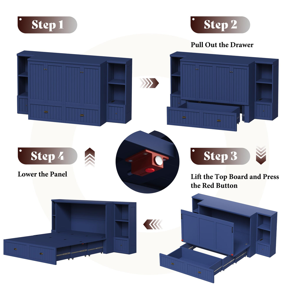 Full Size Murphy Bed with Bedside Tables & Charging Station