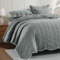 Pre-Washed Quilt Grey, Soft Microfiber Bedspread Quilted Thin Comforter with Scalloped Ruffle Edge