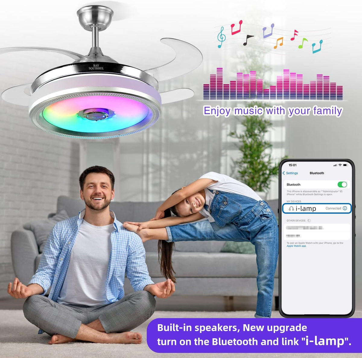 Flush Mount Retractable Ceiling Fan with Light