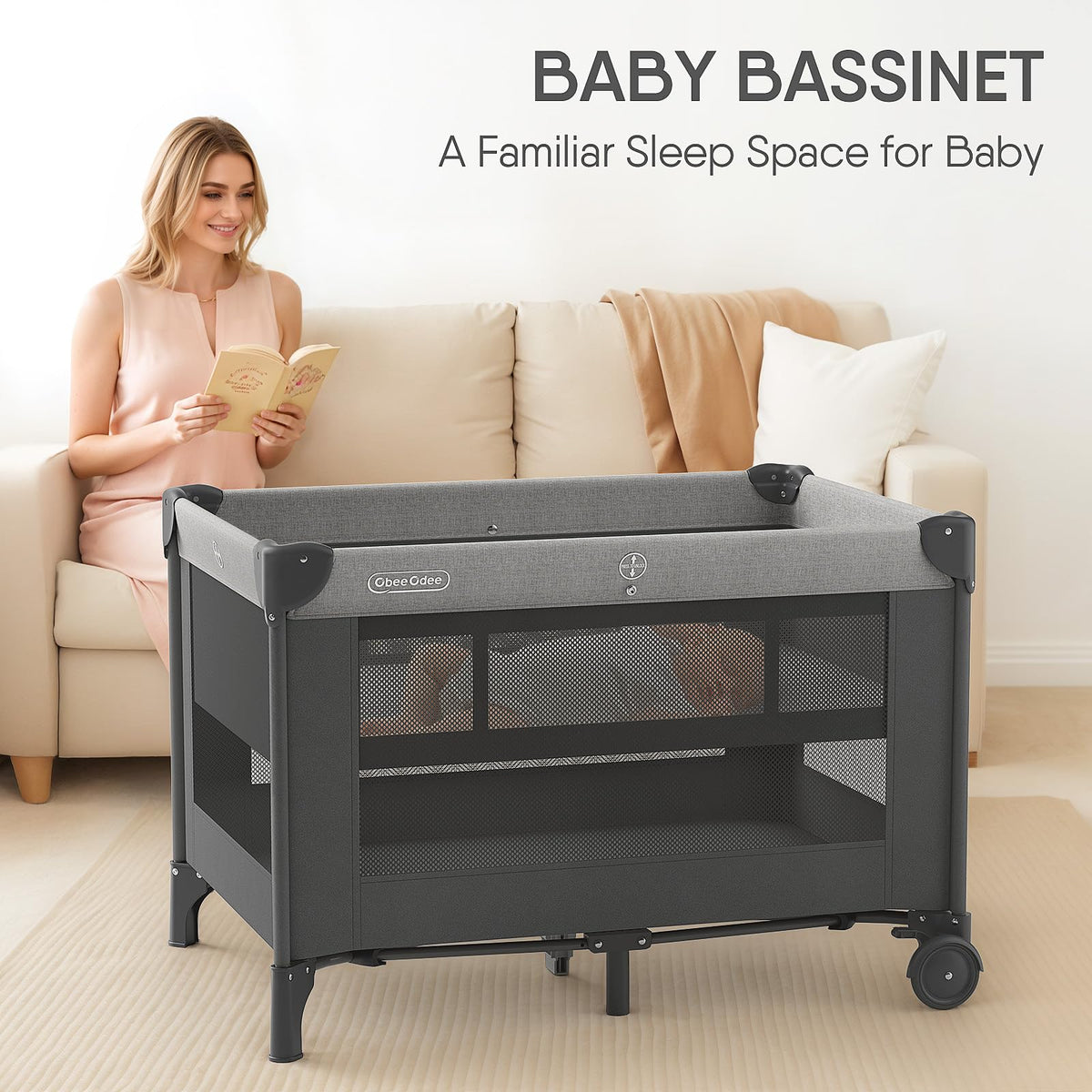 Bassinet, Playard, Napper Bassinet, Changing Table, Grey