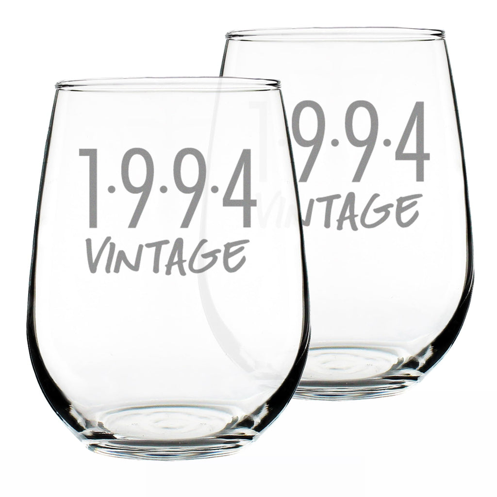 Vintage 1994 Stemless Wine Glass for 32nd Birthday - 17 oz - Set of 2