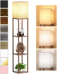 Floor Lamp with Shelves Walnut Brown, Shelf Floor Lamp with 3 CCT LED Bulb, Corner Display Standing Column Lamp