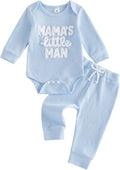 Waffle Knit Baby Boy Clothes Letters Embroidered Romper Pants Set