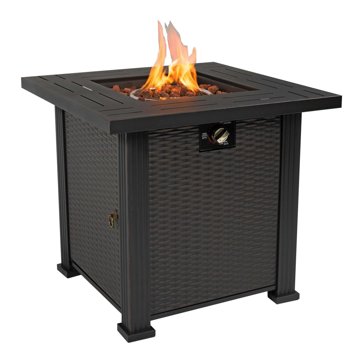 28" Square Steel Propane Fire Pit Table Wicker Look Patio Heater 50, 000 BTU