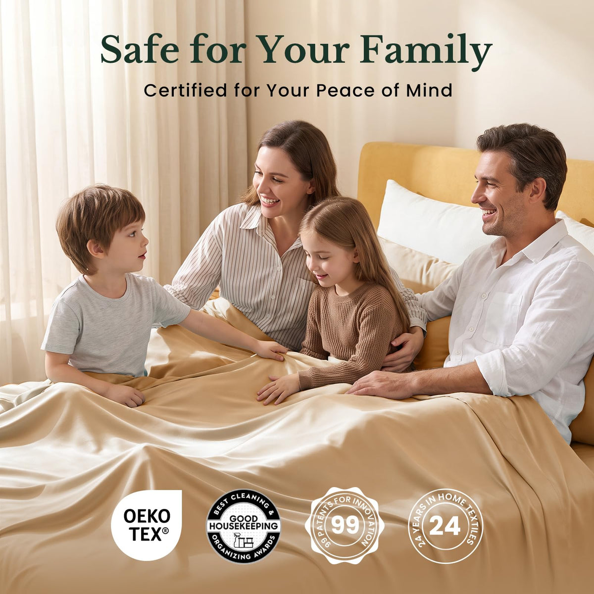 Mulberry Silk Bed Sheet Set, 4 Pcs, Champagne
