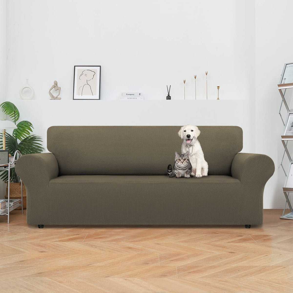 Stretch Oversized Couch Cover, 1 Piece 4 Seater Sofa Slipcover, Khaki