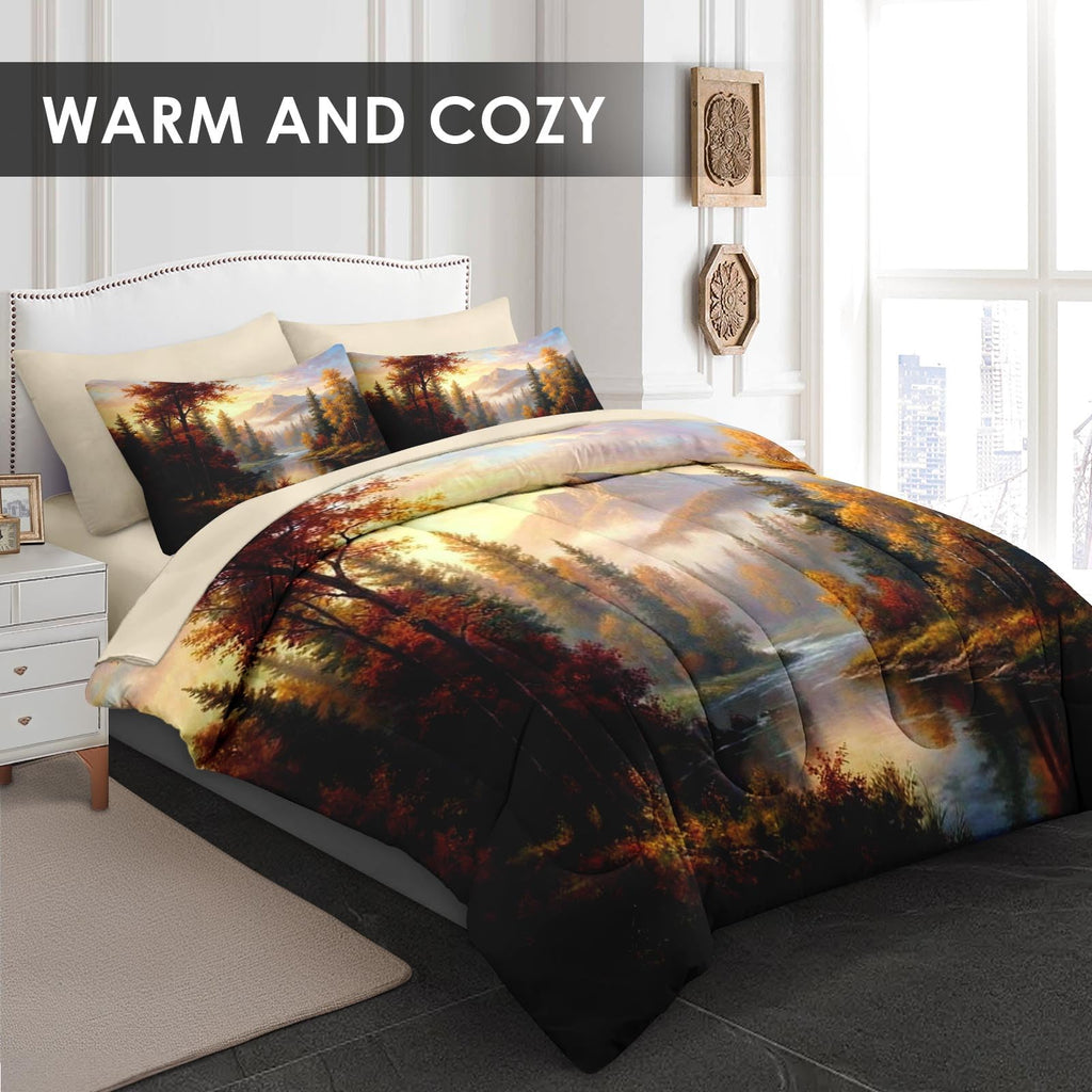 Comforter Set with Sheets, 7 Pieces Fall Mountain Bedding