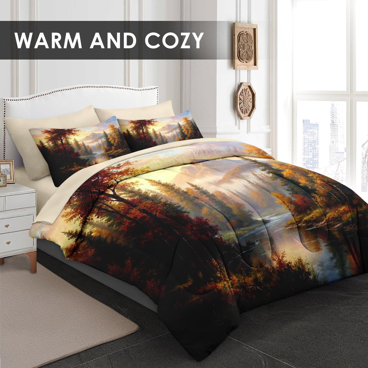 Comforter Set with Sheets, 7 Pieces Fall Mountain Bedding