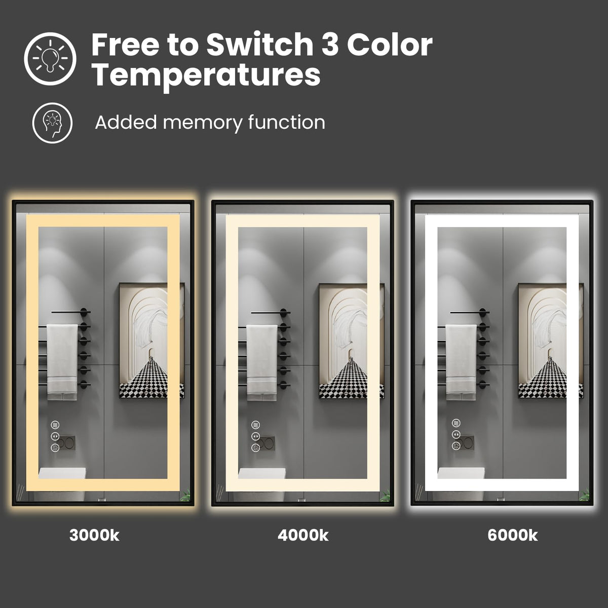 LED Bathroom Mirror, 24"X30" Front Lit and Backlit with Black Frame