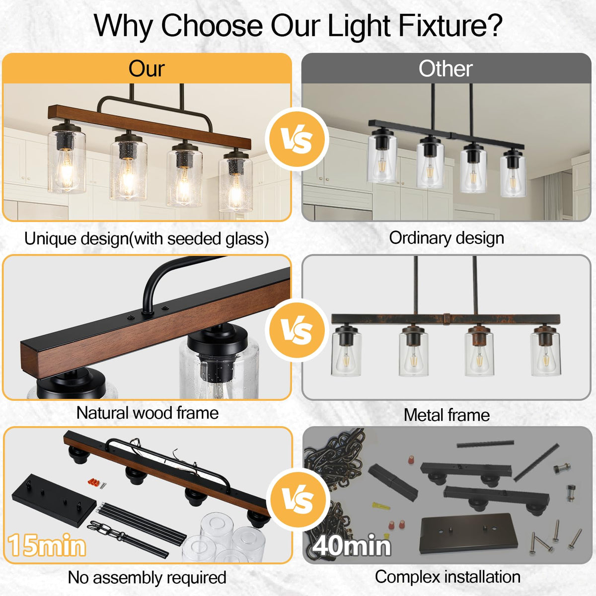 Wood Kitchen Island Lighting, Seeded Glass Dining Room Light