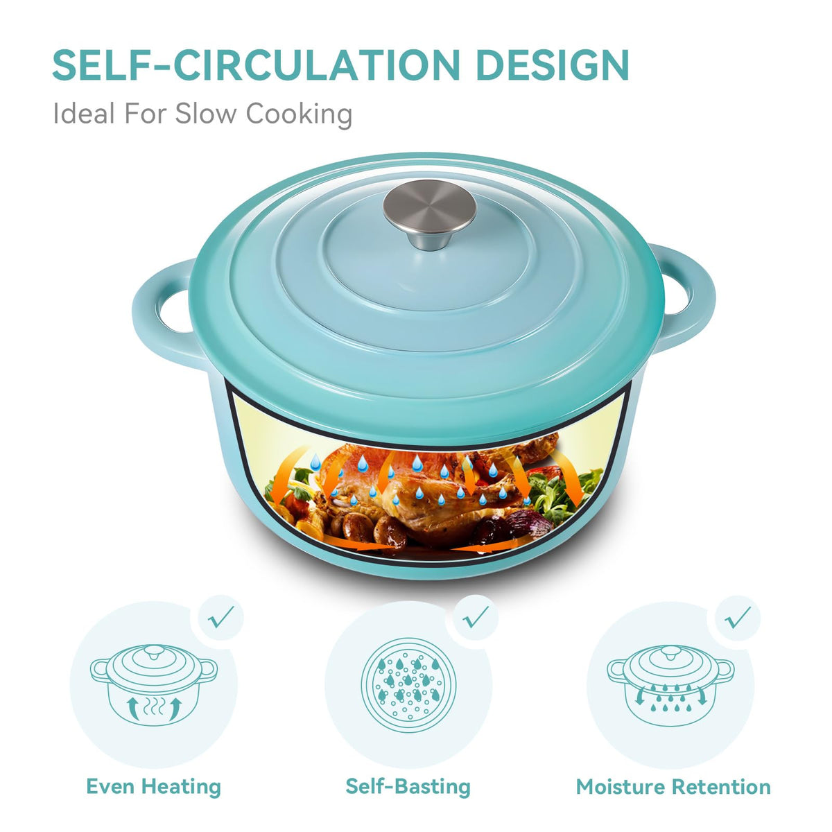 6 Quart Enameled Dutch Oven Pot with Lid, Cast Iron Dutch Oven with Dual Handles for Bread Baking, Cooking, Non-stick