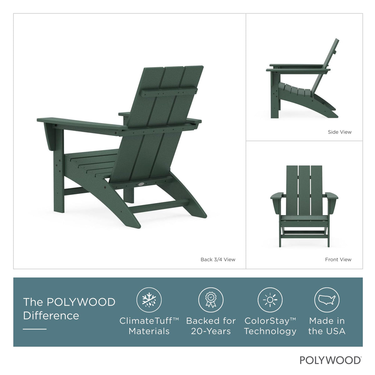 Modern Adirondack Chair - All-Weather Outdoor Lawn Adirondack Chairs - HDPE, Fade-Resistant & Durable Outdoor