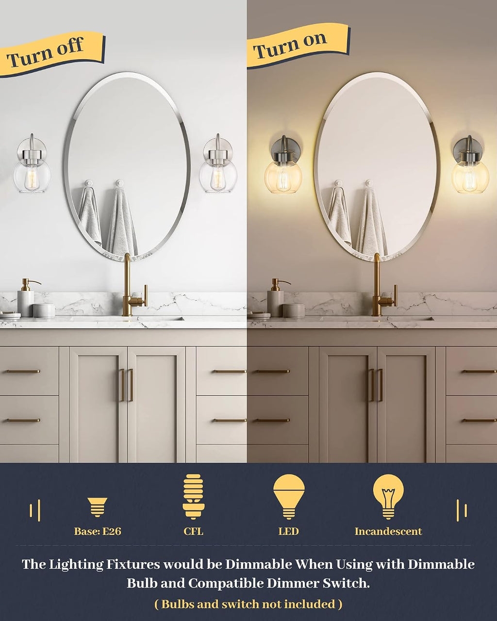 Bathroom Light Fixtures Over Mirror, 1-Light Brushed Nickel Wall Sconces, Modern Vanity Light Porch Lamp