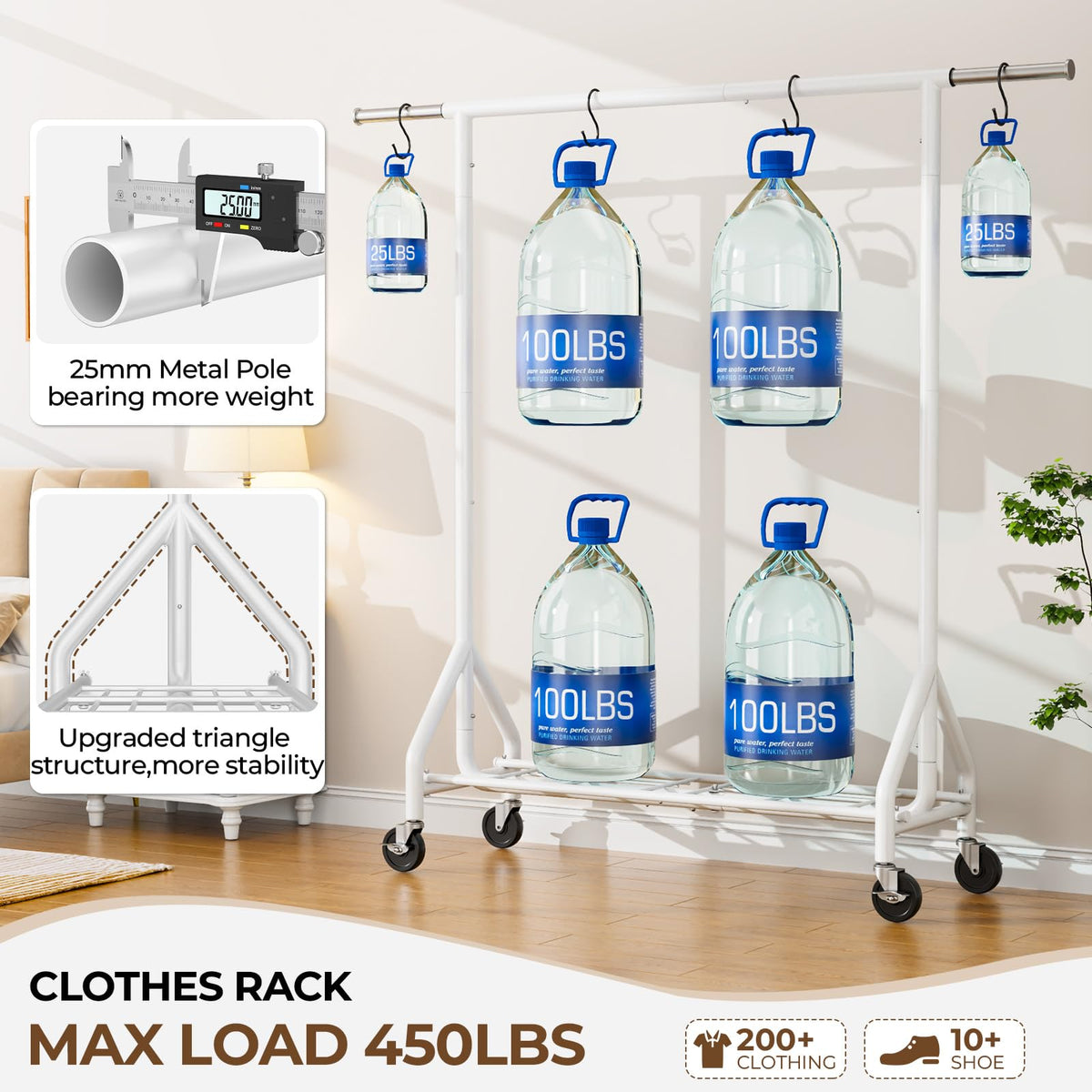 Heavy Duty Clothes Rack Load 450 LBS, Metal Garment Rack, Standing Rolling Clothing Rack for Hanging Clothes with
