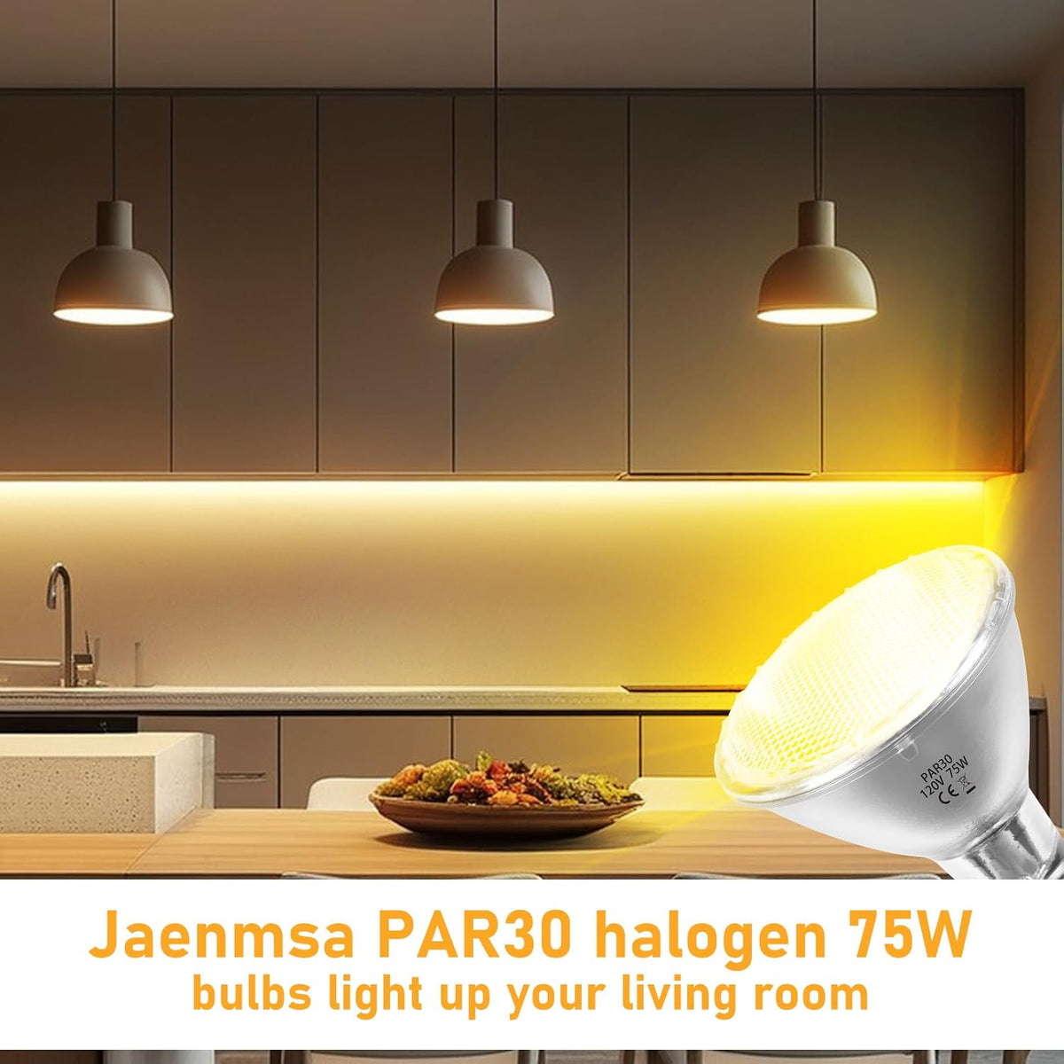 Par30 Long Neck Halogen Flood Bulbs 75W 120V, Par30 Halogen Indoor Floodlight Bulbs Outdoor E26 Dimmable 2700K Bulb 2