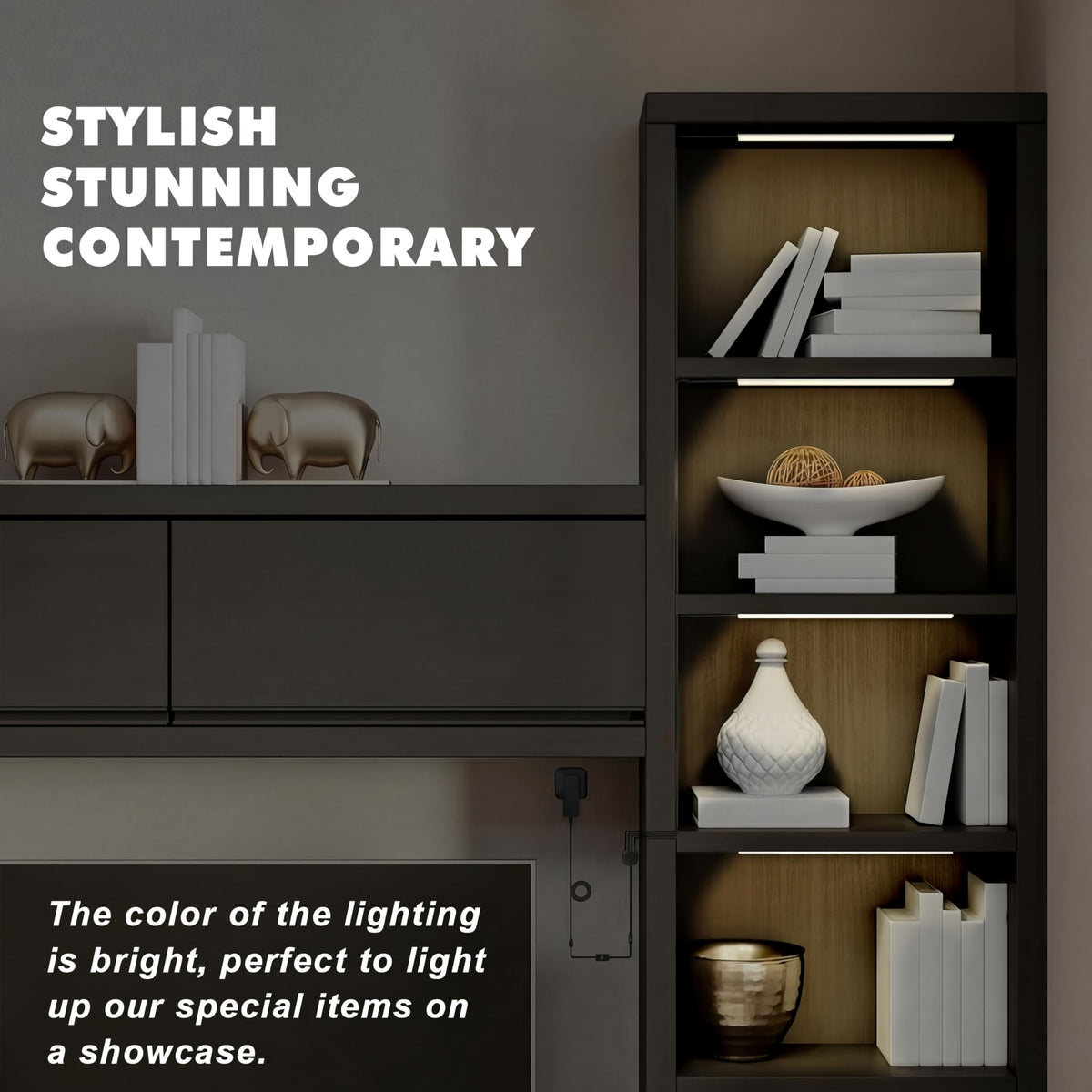 Black LED Shelf Lights, Display Cabinet Lights with Memory Function, 4 Pack x12 Inch Display Lights for Shelves, LED