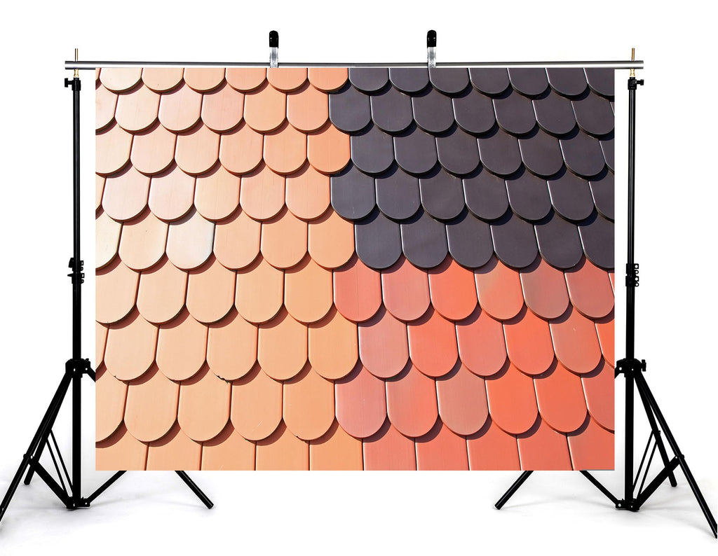 10x8ft Two Tone Clay Roof Tile Backdrop Terracotta Dark Grey Curved Slate Texture Background Tapestry Party Rustic