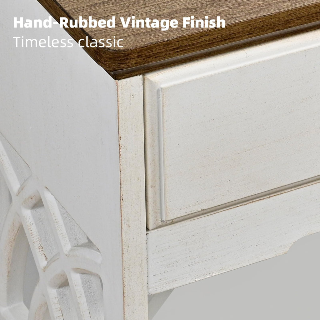 White Console Table with Drawers 43", Farmhouse