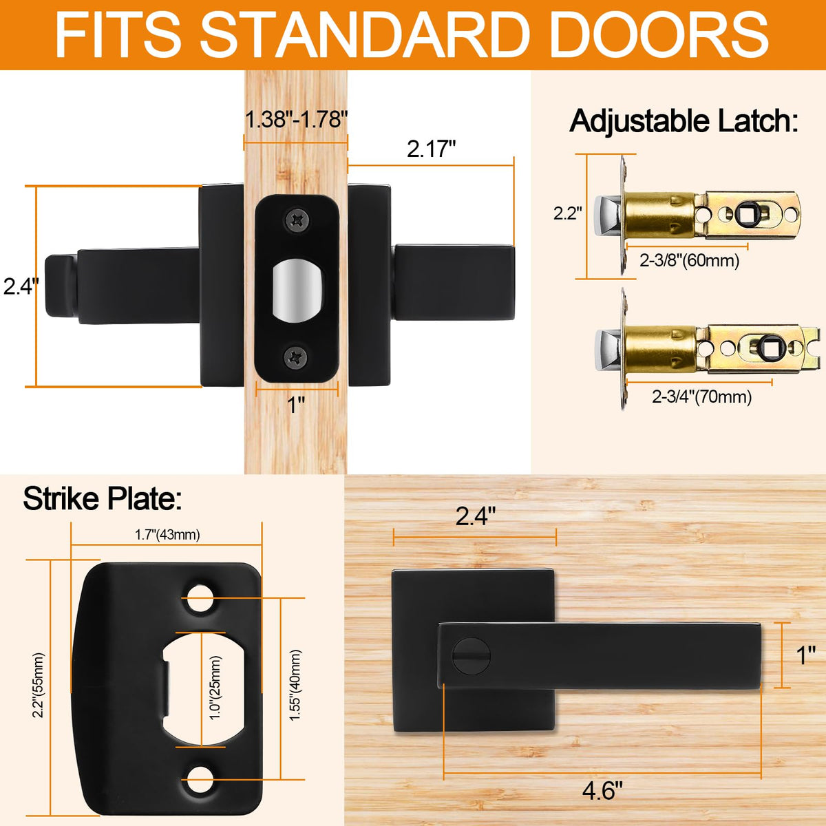 10 Pack Matte Black Door Handles Privacy Door Levers, Keyless Door Knobs