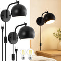 Plug in Wall Sconces Set of 2, Adjustable Angle Black Wall Lights with Plug in Cord & On/Off Switch, Bedside Wall