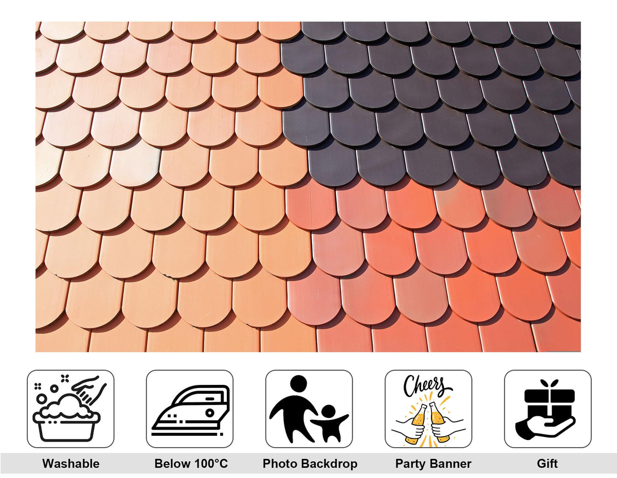 10x8ft Two Tone Clay Roof Tile Backdrop Terracotta Dark Grey Curved Slate Texture Background Tapestry Party Rustic