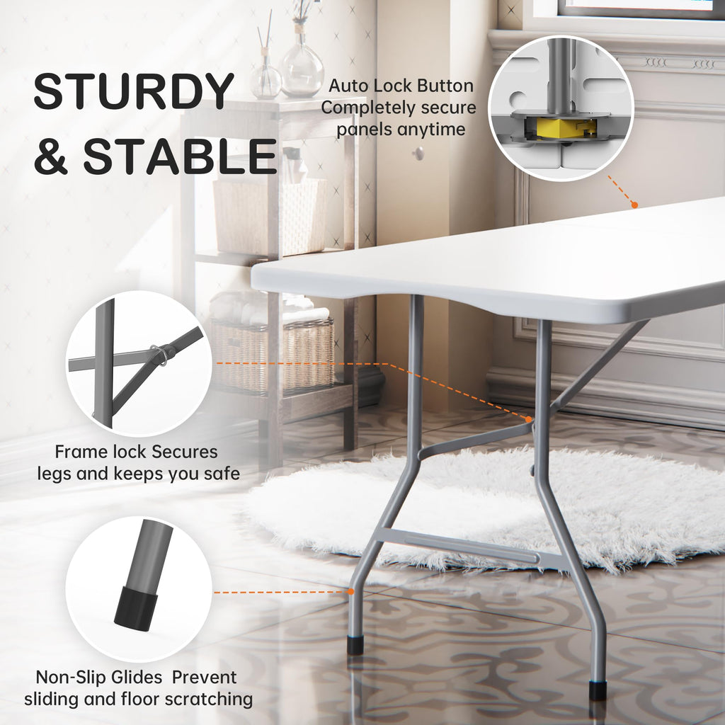 6 Foot Folding Table 2 Pack, 6 FT Foldable Plastic Table Heavy Duty
