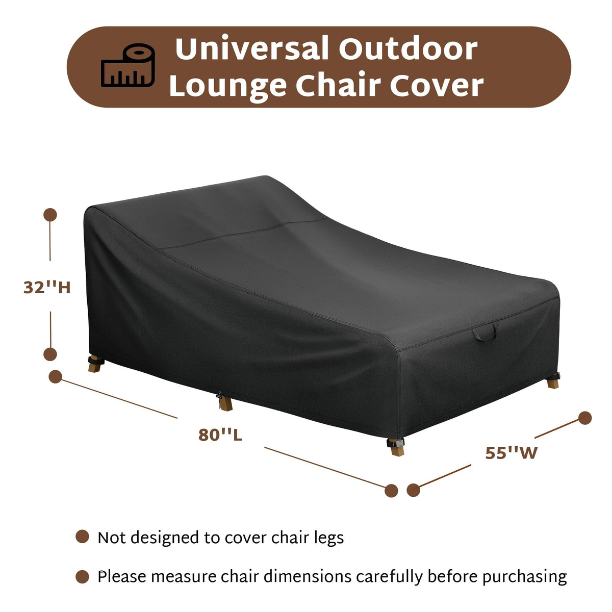 Outdoor Double Chaise Lounge Chair Cover 80 x 55 x 32 inch, 1 Pack