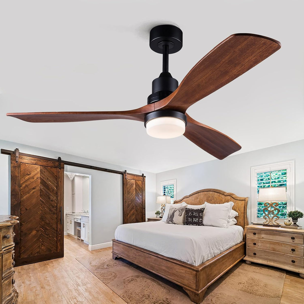 60-Inch Black and Walnut Ceiling Fan with LED Light and Remote