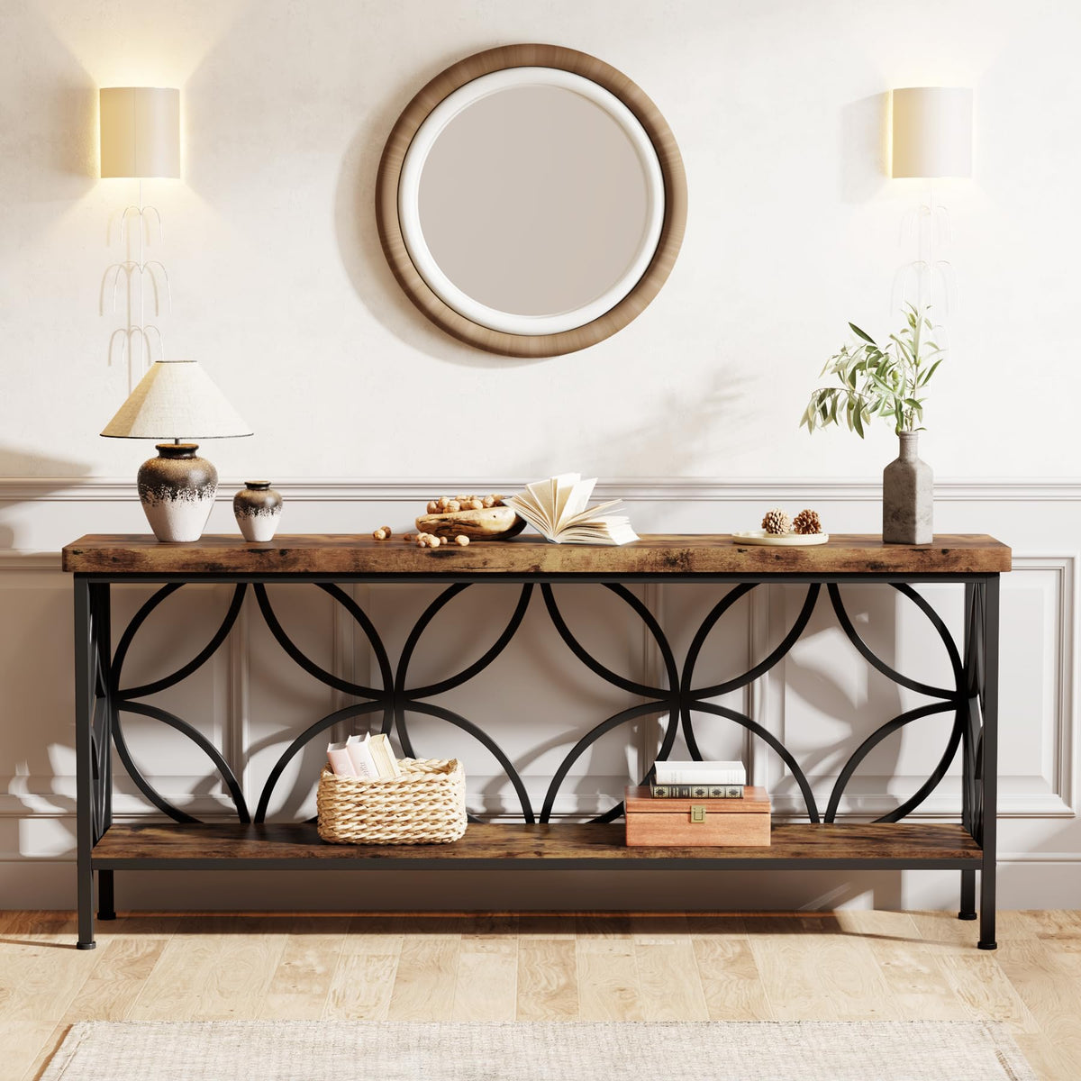 70.9-Inch Narrow Sofa Table, Industrial Long Sofa Table Behind Couch, Entry Console Table with Storage, Foyer